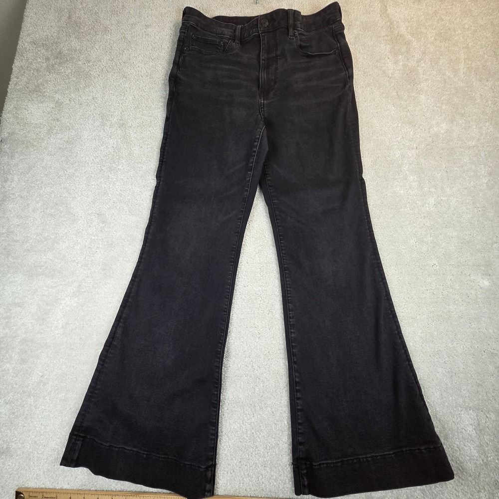 American Eagle Super High Rise Flare Jeans Washed Black Next Level Stretch 12